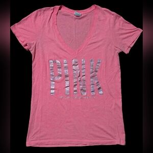 Victoria's Secret PINK Y2K V-Neck Pink T-Shirt Size Medium